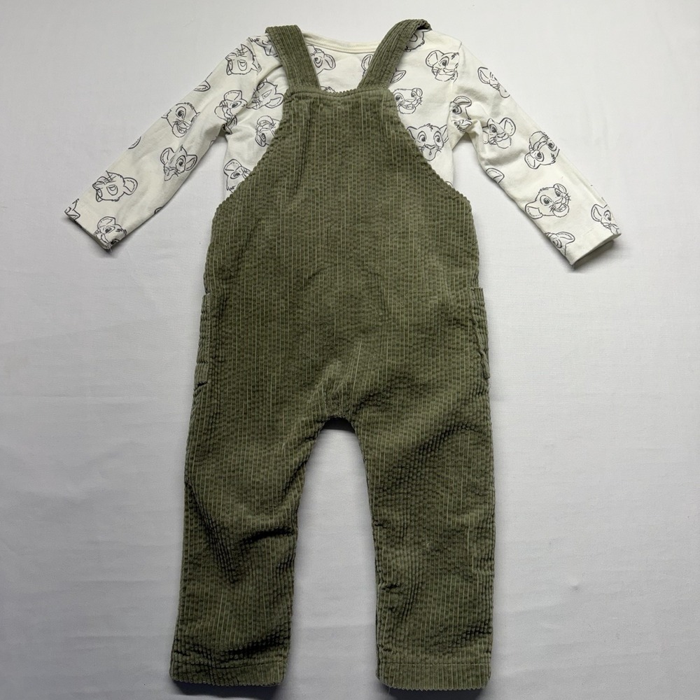 Disney Baby Lion King 2pc Outfit 24M Green Corduroy Overalls Simba Shirt Set - Picture 3 of 10